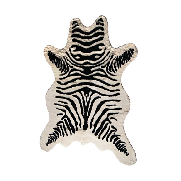 Luxe Home Decor Classic Faux Hide Rug | 1-Piece | Denton zebra black on white - Picture 1 of 4
